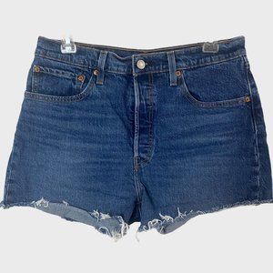 Levis 501 High-Waisted Jean Shorts Womens Size 30 Blue Denim Medium Wash Raw Hem